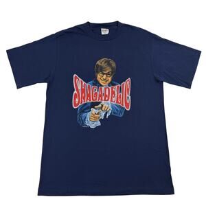 Vintage Austin Powers 1998 Shagadelic Mike Myers 90s Navy Graphic Shirt Size XL